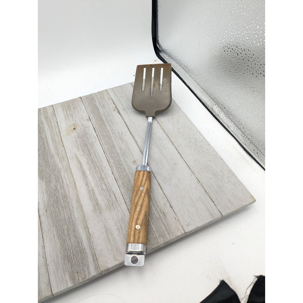 Vintage Unbranded Nylon Spatula Flipper Slotted Wood Handle 13"